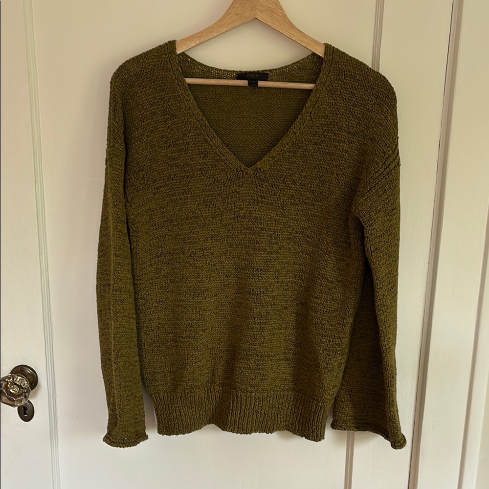 Olive Green V-Neck Women's Sweater